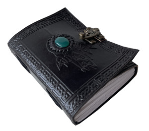 Diario genuino de cuero negro, mayorista, nuevo diseño, atrapasueños celta, cuaderno de piedra verde individual, libro de bocetos para hombres y mujeres - Product Image 1