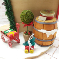 Miniature rouge en forme de remorque, boîte cadeau, matériaux bois, papier, plastique, fer, jute, mousse, décorations de Noël DIY, montage facile, maison de poupée, enfants