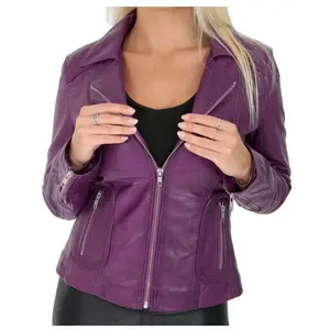 Sexy Gothic Back Laced Coat Black Purple Womens Fitted Biker Leather Jacket