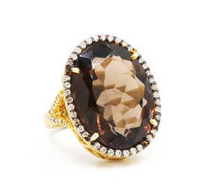 Anillo de diamante y cuarzo ahumado natural | Piedra preciosa ovalada en plata de ley sólida | Joyería hecha a mano vintage al por mayor - Product Image 5