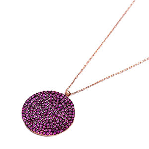 Colgante de Moda con Diseño Redondo de Piedra Rubí, Joyería Turca Hecha a Mano al por Mayor en Plata de Ley 925 - Product Image 2
