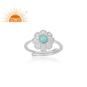 Natural Arizona <b>Turquoise</b> Gemstone <b>Ring</b> Supplier Set Fine 925 Silver Handmade Floral Shape <b>Ring</b> Wholesaler - Product Image 2