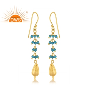 Textured Gold Plated Silver Designer Earrings Sky Blue Color Turquoise Gemstone Women's Earrings Jewelry Manufacturer - Product Image 3