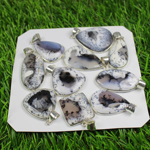 Colgante de piedras preciosas de ágata de dendrita natural Bisel Chapado en plata de ley Forma mixta Collar de joyería fina Suministro de regalo - Product Image 2