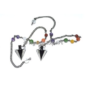 Pendule de guérison en céramique avec chaîne de Chakra, pendule en métal de couleur noire - Product Image 1