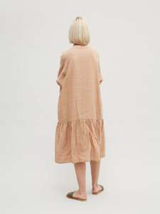 Robe en lin à manches longues et col rond, 2020, combinaison en crêpe, couleur Champagne foncé, longueur au genou, pour femmes sexy, nouvelle tendance - Product Image 3