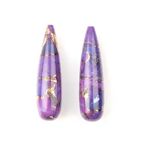 Natural Purple Copper Turquoise 9x30 MM Smooth Long Drop Shape Briolette Loose Gemstone For Making Jewelry