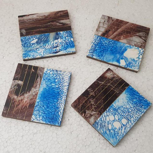 High Quality Eco-Friendly Modern Set of 4 Resin & Wood Tea Coaster Latest Design Tea Serving Coaster at <b>Cheap</b> Price - Product Image 5