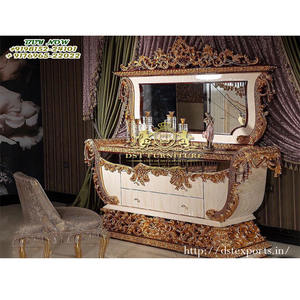 Commode Vintage en bois massif sculpté à la main, nouvel accessoire classique artisanal, avec chaises en bois de teck, offre spéciale - Product Image 1