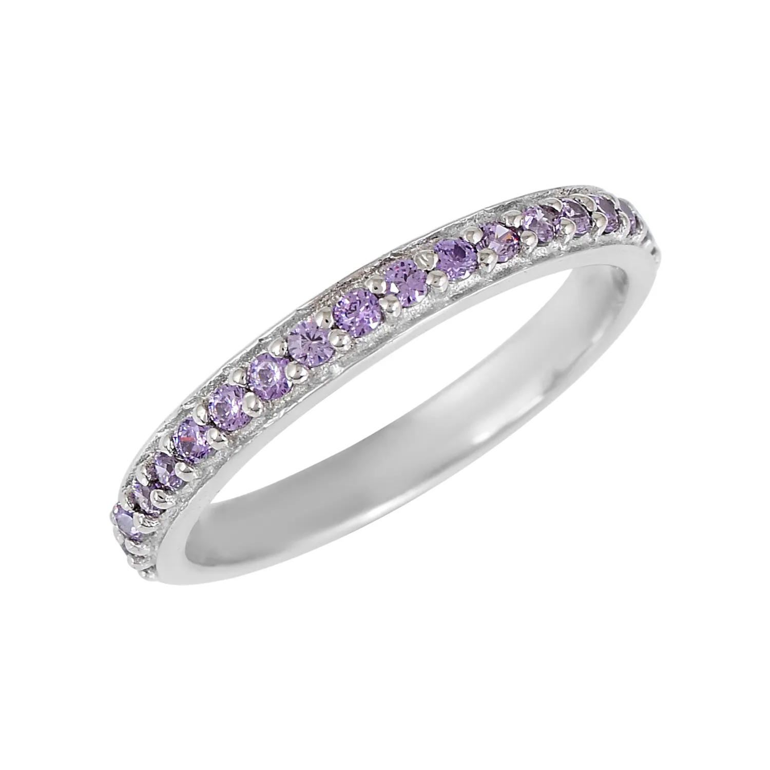 Piedra preciosa de amatista púrpura Natural, banda de compromiso de media eternidad, anillo delicado de Plata de Ley 925 pura, joyería fina