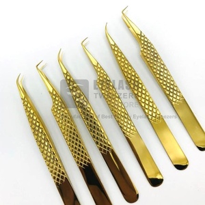 Precio al por mayor Pinzas de pestañas doradas Logotipo personalizado Pinzas de extensión de pestañas de acero inoxidable japonesas profesionales Probado a mano Gratis - Product Image 1