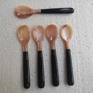 Luxury pink mother of pearl spoon for caviar, black cow horn handle spoon, food safe spoon - Product Image 4