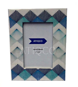 India's Elegant Handmade Naturals Blue and <b>White</b> Bone Inlay Photo <b>Frames</b> Wooden Photo <b>Frame</b> Digital Print | Geometrical Designs - Product Image 1