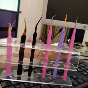 Custom Private Label 14 Cm Stainless Steel Eyelash Extension Tweezers Plastic Acrylic Display Stand Skinny <b>Lash</b> Volume Design - Product Image 2