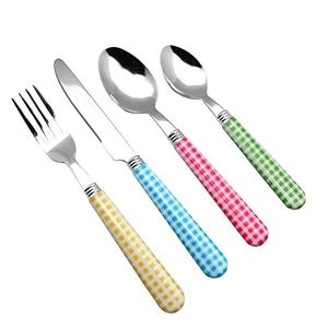 Juego de cubiertos pulidos brillantes hechos a mano con mangos de esmalte impreso multicolor que incluye cuchillo, cuchara, tenedor, esparcidor - Product Image 1