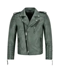Sea Green Colour Cowhide Leather Zip up with fur body Unisex Biker Jacket available in all leather Colours