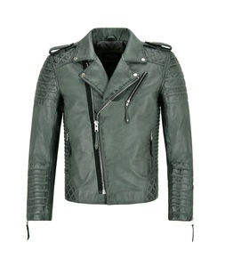 Chaqueta de motorista Unisex, chaqueta de cuero de vaca con cremallera y cuerpo de piel, disponible en todos los colores, color verde marino - Product Image 1