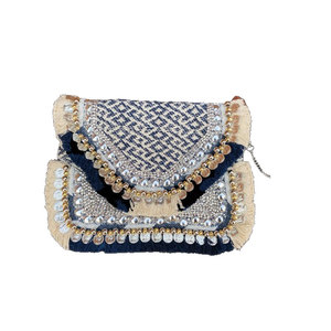Bolso de mano de yute con bordado de espejos hecho a mano de la mejor calidad con decoración de cuentas - Product Image 1