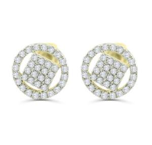 Pendientes de Diamantes Reales de 1/2 TCW, Corte Redondo, Color I GH |   Elegantes Pendientes de Oro con Diseño de Halo, Joyería Fina, Regalo para Mujer - Product Image 1