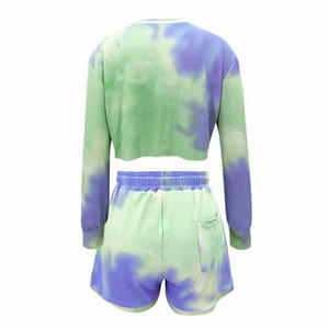 Full Sleeve Workout <b>Crop</b> <b>Tops</b> with Sweat Comfortable Shorts Multi Color Summer <b>Sets</b> - Product Image 2