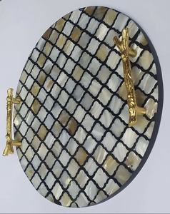 Plateau de service rond de 14 pouces en os incrusté de style marocain fait à la main, finition chocolat, Ramadan pour la maison, restaurant, bar, hôtel, mariage - Product Image 6