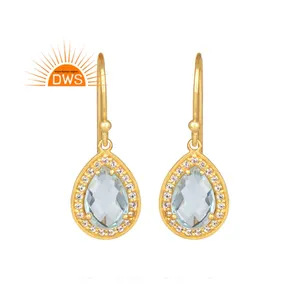 Best Selling 2022 Sterling Silver Natural Blue Topaz & White Topaz Gemstone Dangle Earring For Women Jewelry Manufacturer