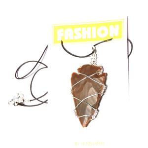 Collier en forme de têtes de flèche thème jaspe, bijoux enveloppés en fil, pour homme, meilleure vente - Product Image 1