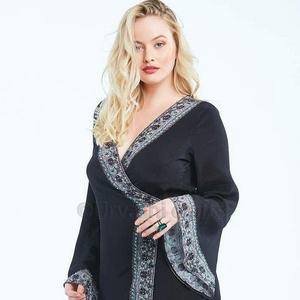 ชุดเดรสแม็กซี่เดรสแขนกระดิ่งประดับคริสตัลสำหรับผู้หญิง,เดรสสั้นแบบพันเอวมีเข็มขัดคาดเอวสำหรับผู้หญิงเดรสสีดำ - Product Image 1