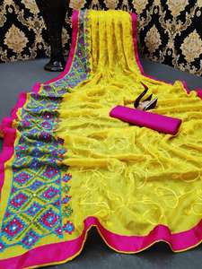 Nouveau dernier Festival porter en mousseline de soie broderie travail Saree avec chemisier pièce femmes indiennes portent Sari bas prix en gros Surat Apparelgarment - Product Image 2