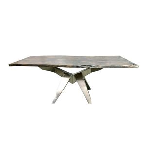 Industrial Foldable Vintage Indian Antique Nickel Plated Iron Solid Acacia Live Edge Wood Dining <b>Table</b> for Apartment Hotel Villa - Product Image 1