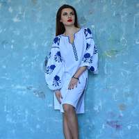Mini robe brodée de style grec, tenue traditionnelle orientale à la mode avec Roses bleues, tunique pour femme, prix spécial, été 2020
