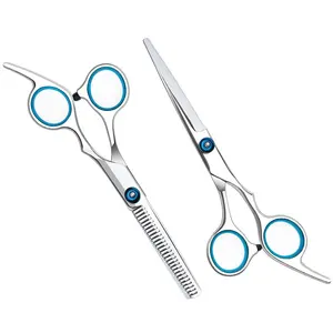 Ensemble de 2 pièces de qualité professionnelle en acier inoxydable ciseaux de coupe de cheveux de barbier vis réglable pointue étiquette personnalisée pour la beauté - Product Image 1