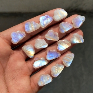 Collier en pierre de lune arc-en-ciel en forme de croissant, cabochon en pierre précieuse naturelle |   Pierre ronde sculptée en malachite, bijoux gris chatoyant - Product Image 4