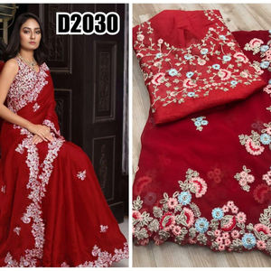 Bollywood Designer Saree Designer Miroir Travail Fleur Conception Doux Tissu De Soie Impression Numérique Marron Couleur Sari Avec Blouse Inde Alphanumero - Product Image 2