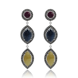 Pendientes de plata de ley de diseñador, joyería colgante de múltiples piedras naturales de lujo, moda de moda para niñas, regalo perfecto al por mayor - Product Image 2