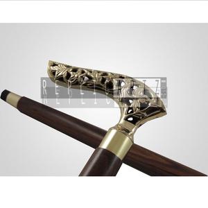 Bastón de madera de latón Vintage antiguo, bastón de latón antiguo con bastón náutico de madera para caminar, bastón para Unisex - Product Image 1