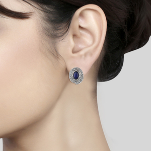 Pendiente de tuerca en espiral de piedras preciosas de lapislázuli Natural de Plata de Ley 925 para mujer, joyería para mujer, regalo para ella - Product Image 4