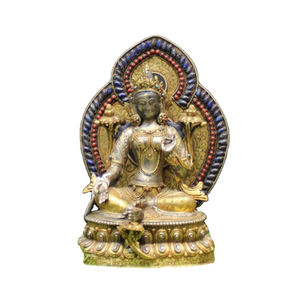 Statue de Tara cloutée verte 4 couleurs Art bouddhiste idole Népal Sculpture religieuse en laiton moulé à la main Impression personnalisée Sculpture en métal - Product Image 3