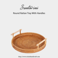 Panier de service tressé en corde SANTORINI OHC, style moderne/traditionnel, avec poignée en rotin naturel, fabriqué au Vietnam, pour rangement et présentation.