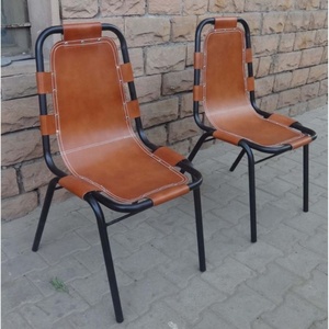 Chaise de salle à manger en cuir de chèvre véritable vintage industriel rétro, couleur marron, pour le safari, les loisirs, la détente, la salle à manger - Product Image 5