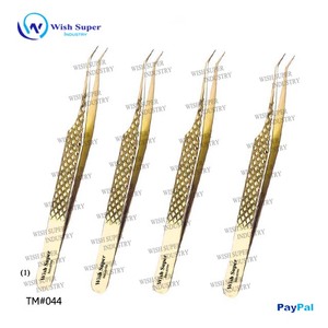 Pinzas para Pestañas de Acero Inoxidable Chapadas en Oro de la Marca Wish Super Industry TM046, Punta de Precisión, Antimagnéticas, Superficie Lisa para Pestañas - Product Image 3
