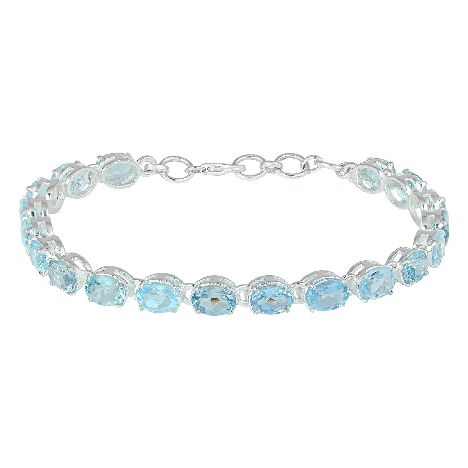 Pulsera de tenis de piedras preciosas de Topacio azul para niña y mujer, brazalete delicado de plata de ley S925, colección de moda, joyería fina