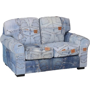 Premium Modern Denim Fabric <b>Sofa</b> Set with Solid Wooden Frame | Comfortable Upholstered Jeans <b>Sofa</b> for Home Living Room, Hotel - Product Image 1