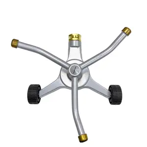 3 Arms Rotating Sprinkler with Wheeled Base Durable Metal Construction Garden Watering LawnSprinkler wheels irrigation sprinkler