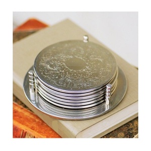 Round Shape Stainless Steel <b>Cup</b> Coaster <b>Set</b> of 6 Silver Color <b>Tea</b> Coaster for Wedding Party Usage - Product Image 1