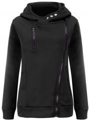 เสื้อฮู้ดแขนยาวมีซิปสำหรับผู้หญิง,สไตล์ใหม่สีพื้น - Product Image 5