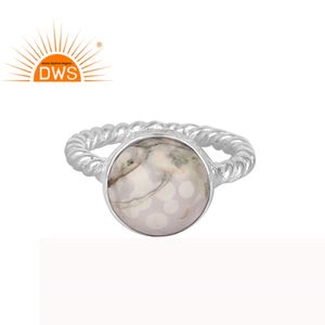 Bague en argent massif 925 pour femme, pierre précieuse moave Howlite, forme ronde, bijoux fins, vente en gros - Product Image 1