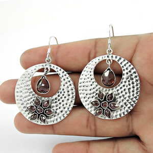 New Hot Vintage Fashion 925 Sterling Solid Silver Fine Red Garnet Round Shape <b>Flower</b> Style Natural Gemstone Earrings for Women - Product Image 2