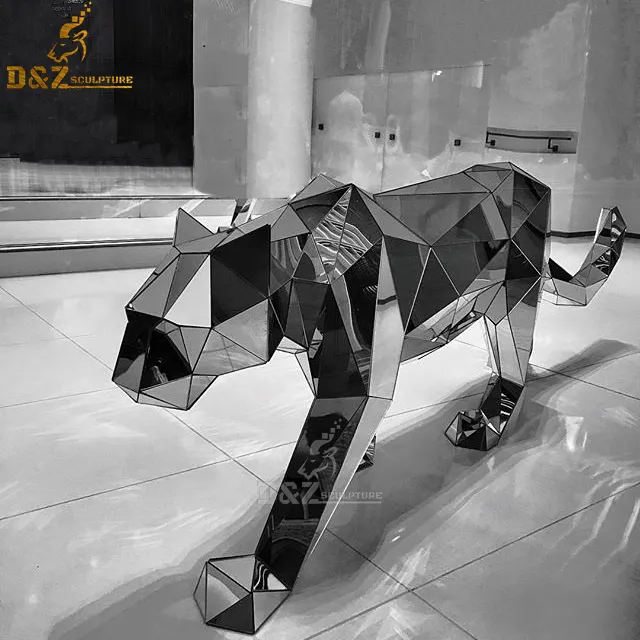 Modern Abstract Life Size Animal sculptuers Outdoor Stainless Steel Polished Panther Statue