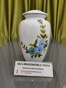 <b>Large</b> Aluminum <b>Urn</b> Container Hand Painted White with Brassworld India Logo Funeral Supplies for Men and Women - Product Image 4